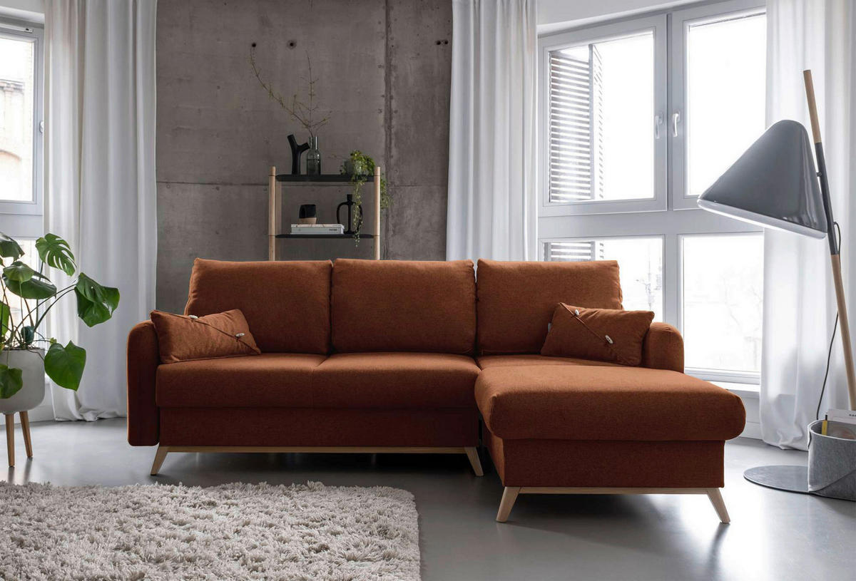 Colțar, textil, teracotă, 235/157 cm - teracotă/culoare natur, lemn/textil (235/157cm) - MID.YOU