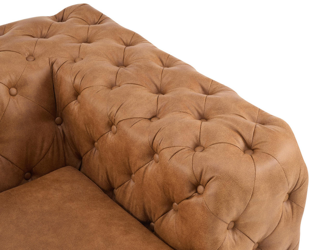 CHESTERFIELD-SOFA  in Lederlook Braun, Schwarz  - Schwarz/Braun, KONVENTIONELL, Textil/Metall (195/75/97cm) - Landscape