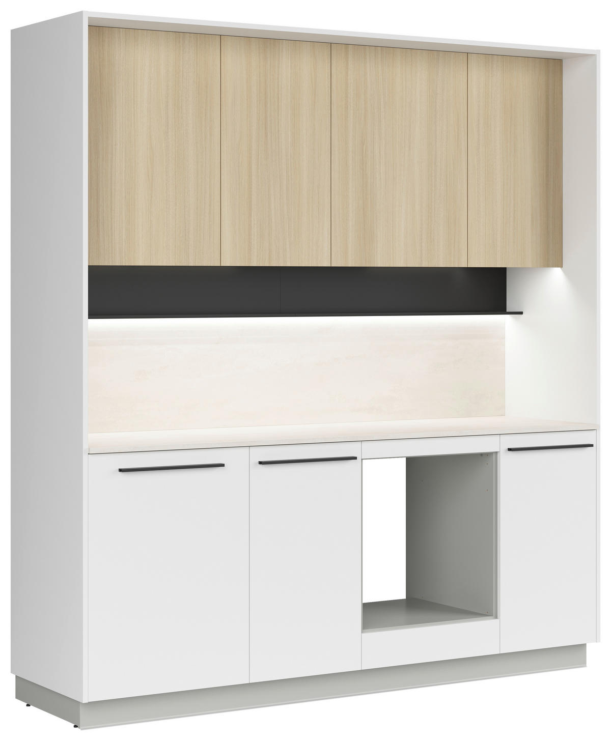 KÜCHENBLOCK 210 cm   in Grau, Weiß, Eichefarben  - Eichefarben/Schwarz, Basics, Holzwerkstoff/Kunststoff (210cm) - Visiona