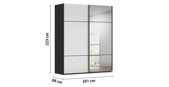SCHWEBETÜRENSCHRANK 201/223/68 cm 2-türig Schwarz, Weiß - Schwarz/Weiß, KONVENTIONELL, Glas/Holzwerkstoff (201/223/68cm) - Novel