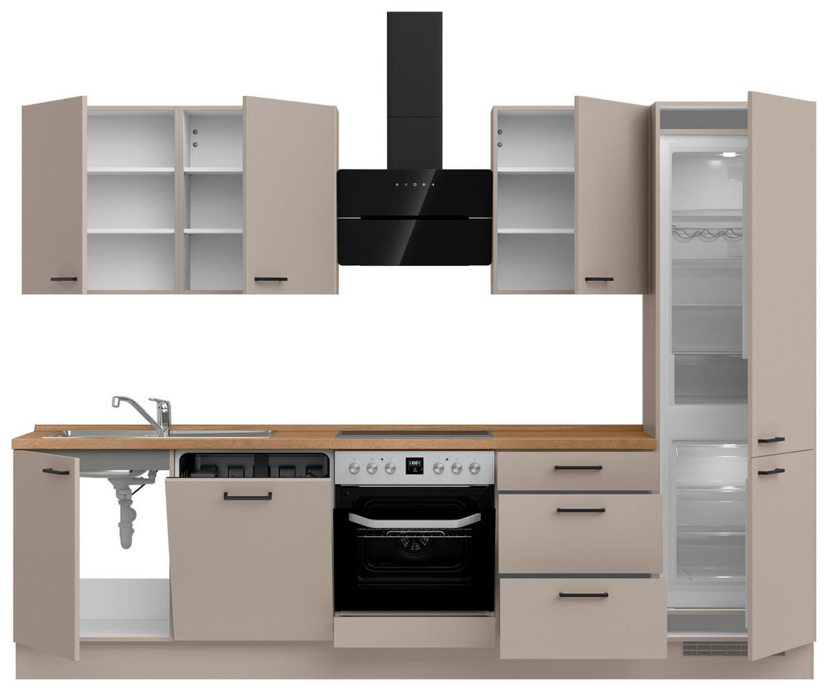 KÜCHENLEERBLOCK 300 cm   in Eichefarben, Sandfarben  - Sandfarben/Eichefarben, MODERN, Holzwerkstoff/Metall (300cm) - Nobilia