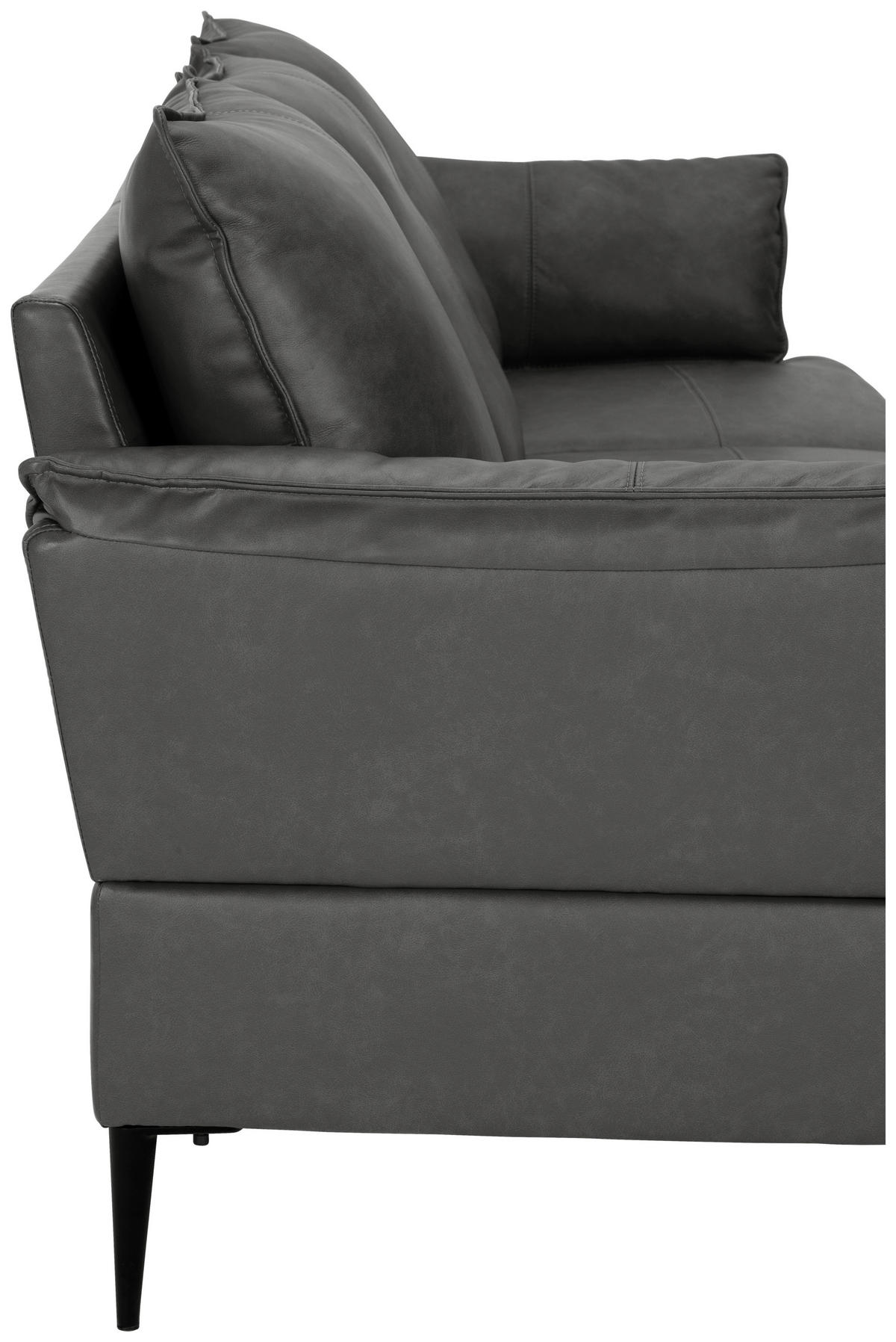 ECKSOFA Grau Echtleder  - Schwarz/Grau, Design, Leder/Metall (233/153cm) - Livetastic