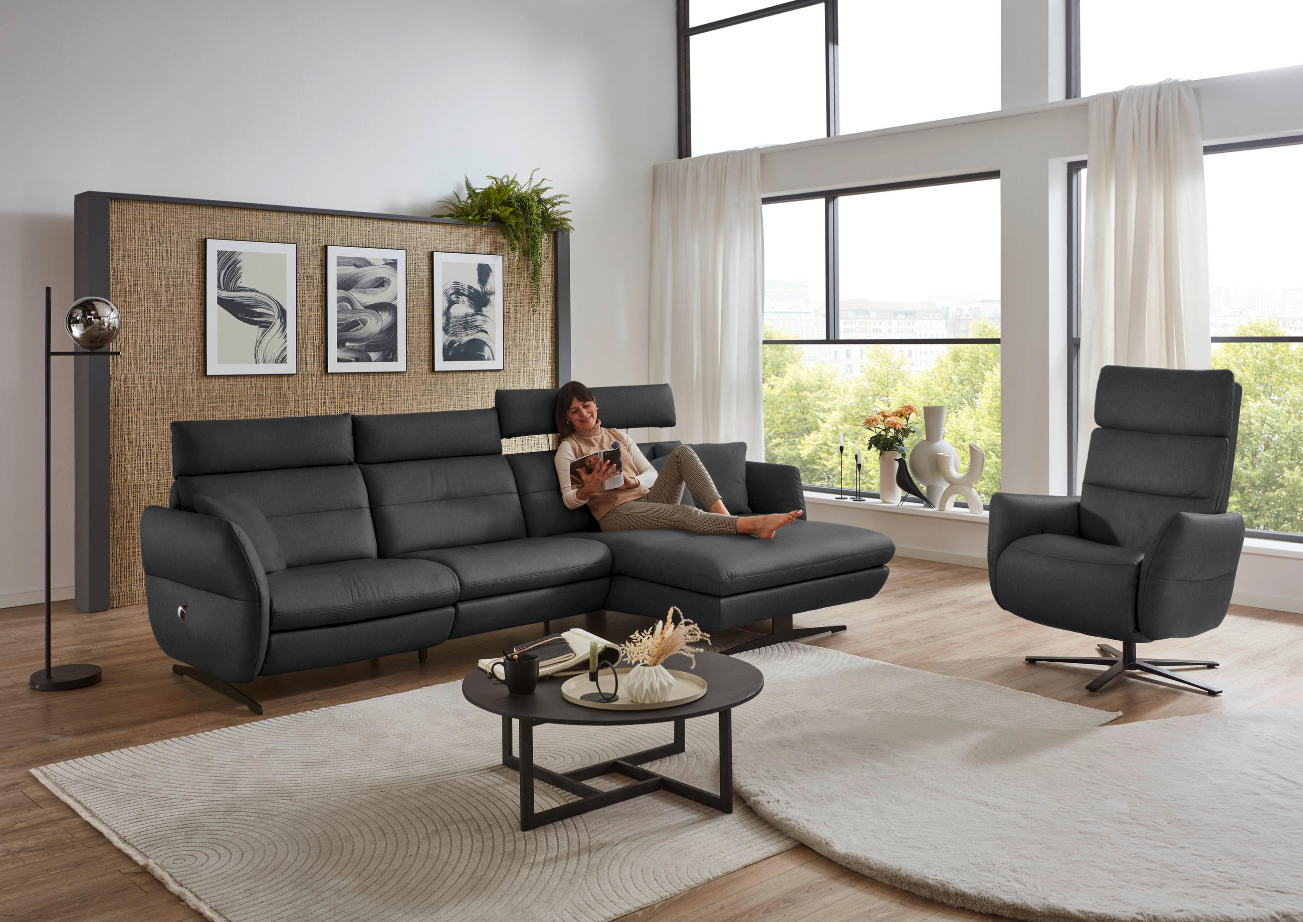 RELAXSESSEL in Leder Anthrazit  - Anthrazit/Schwarz, Design, Leder/Metall (82/119/85cm) - Dieter Knoll