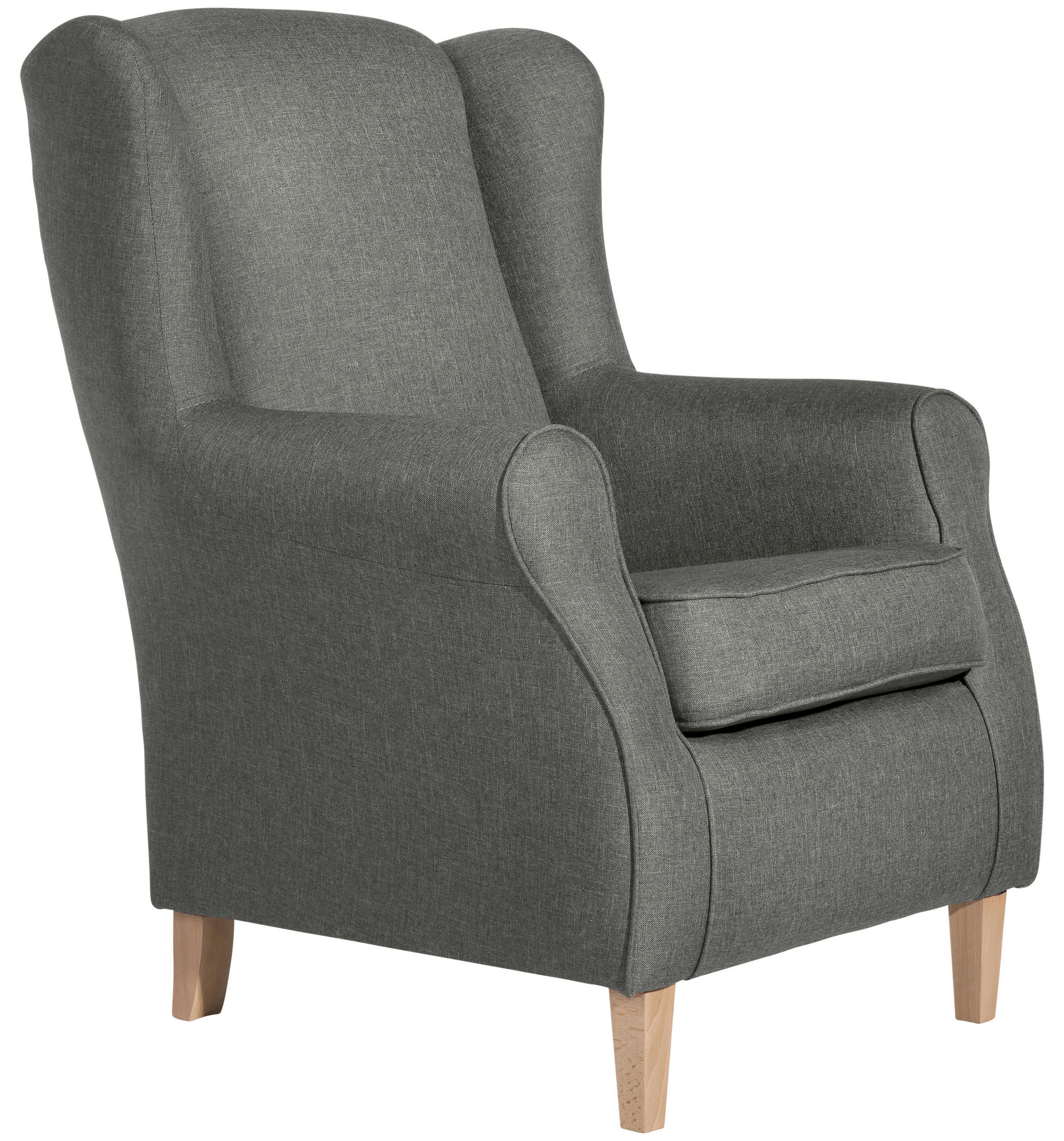 OHRENSESSEL in Flachgewebe Hellgrau  - Buchefarben/Hellgrau, Design, Holz/Textil (77/103/86cm) - Max Winzer