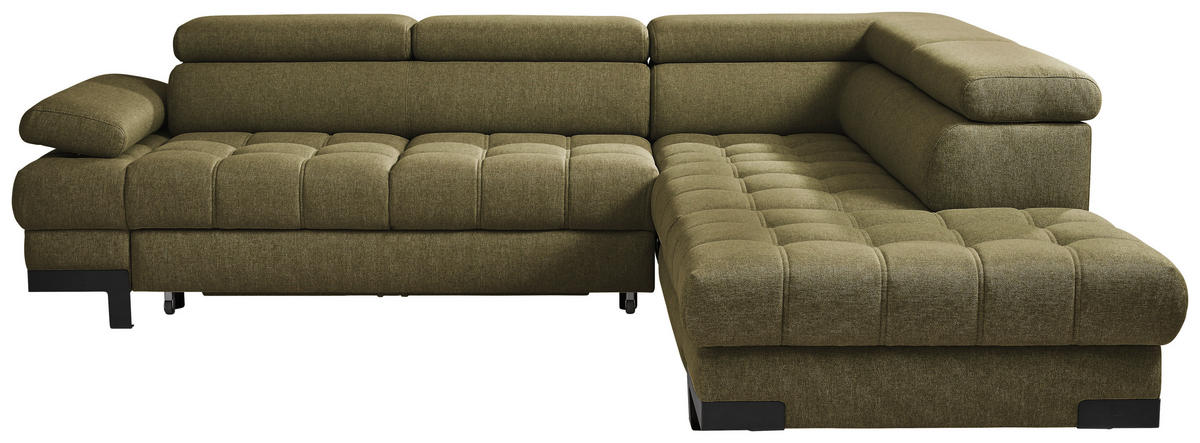 ECKSOFA Olivgrün Webstoff  - Schwarz/Olivgrün, Design, Textil/Metall (263/223cm) - Welnova
