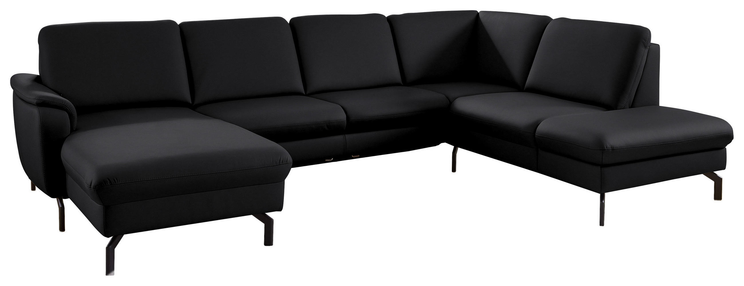 WOHNLANDSCHAFT Echtleder Schwarz  - Schwarz, Konventionell, Leder/Metall (168/306/224cm) - Beldomo Premium