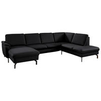 WOHNLANDSCHAFT Echtleder Schwarz  - Schwarz, Konventionell, Leder/Metall (168/306/224cm) - Beldomo Premium