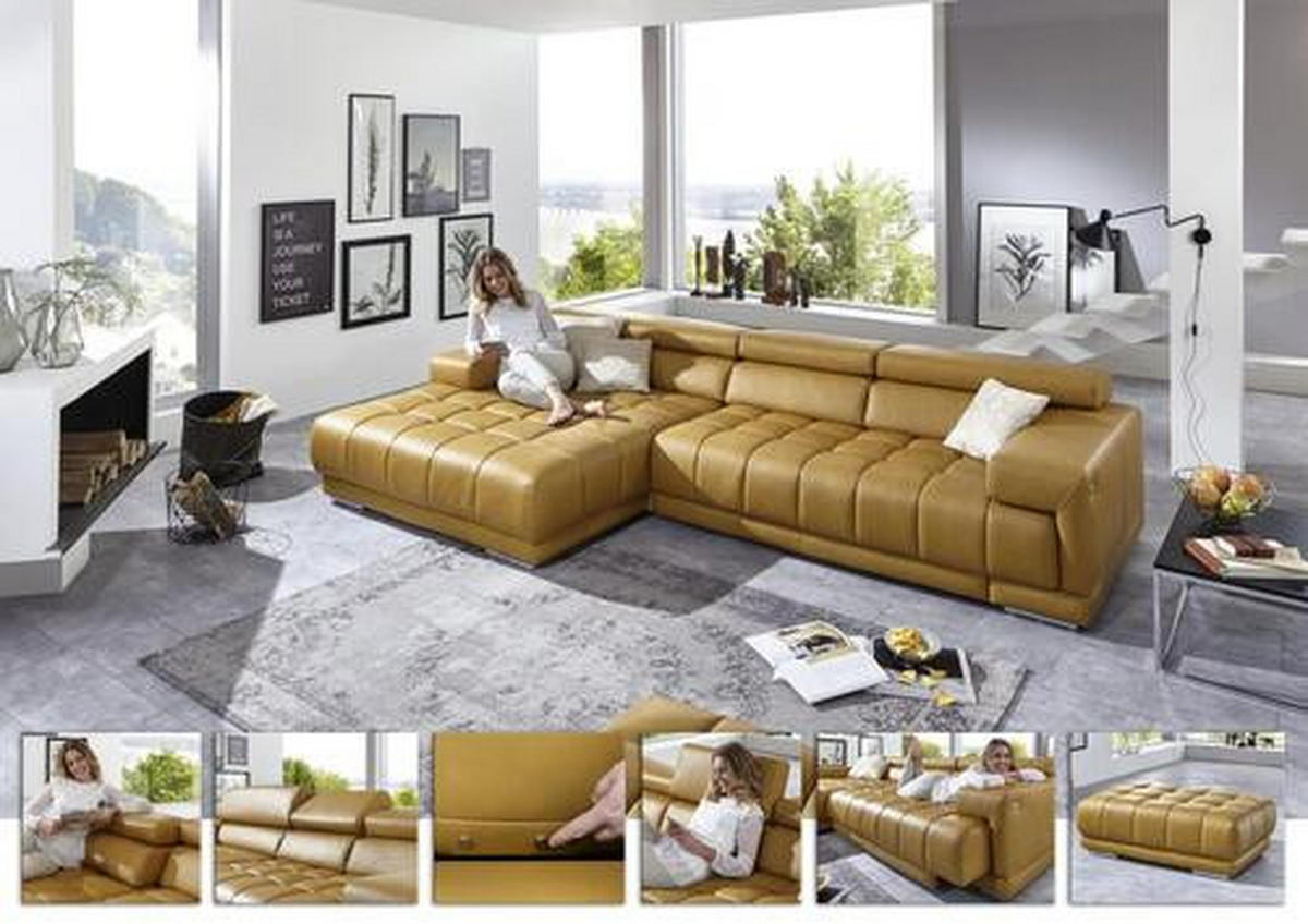 ECKSOFA in Echtleder Gelb  - Chromfarben/Gelb, Design, Leder/Metall (330/190cm) - Beldomo Speed