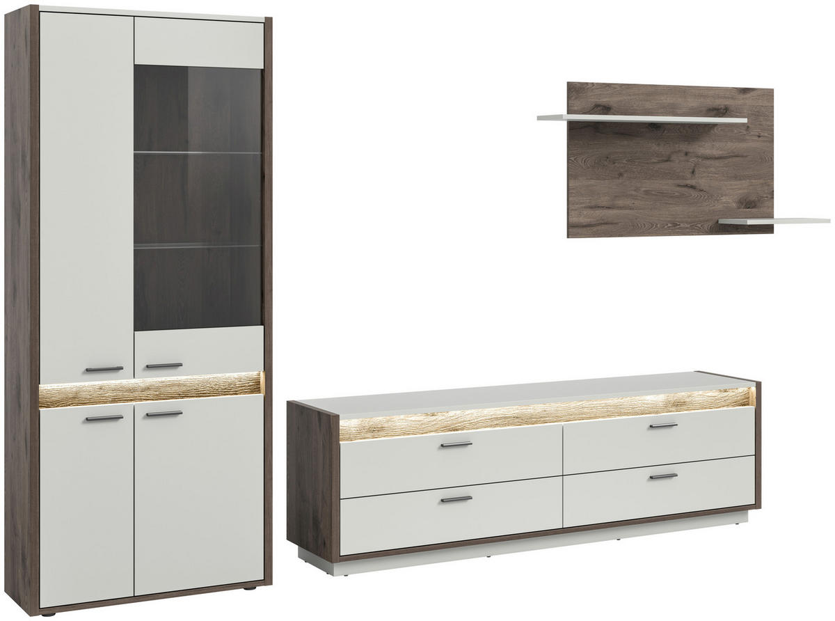 WOHNWAND 3-teilig  in Hellgrau  299/198/43 cm  - Anthrazit/Hellgrau, Design, Holzwerkstoff/Metall (299/198/43cm) - MID.YOU