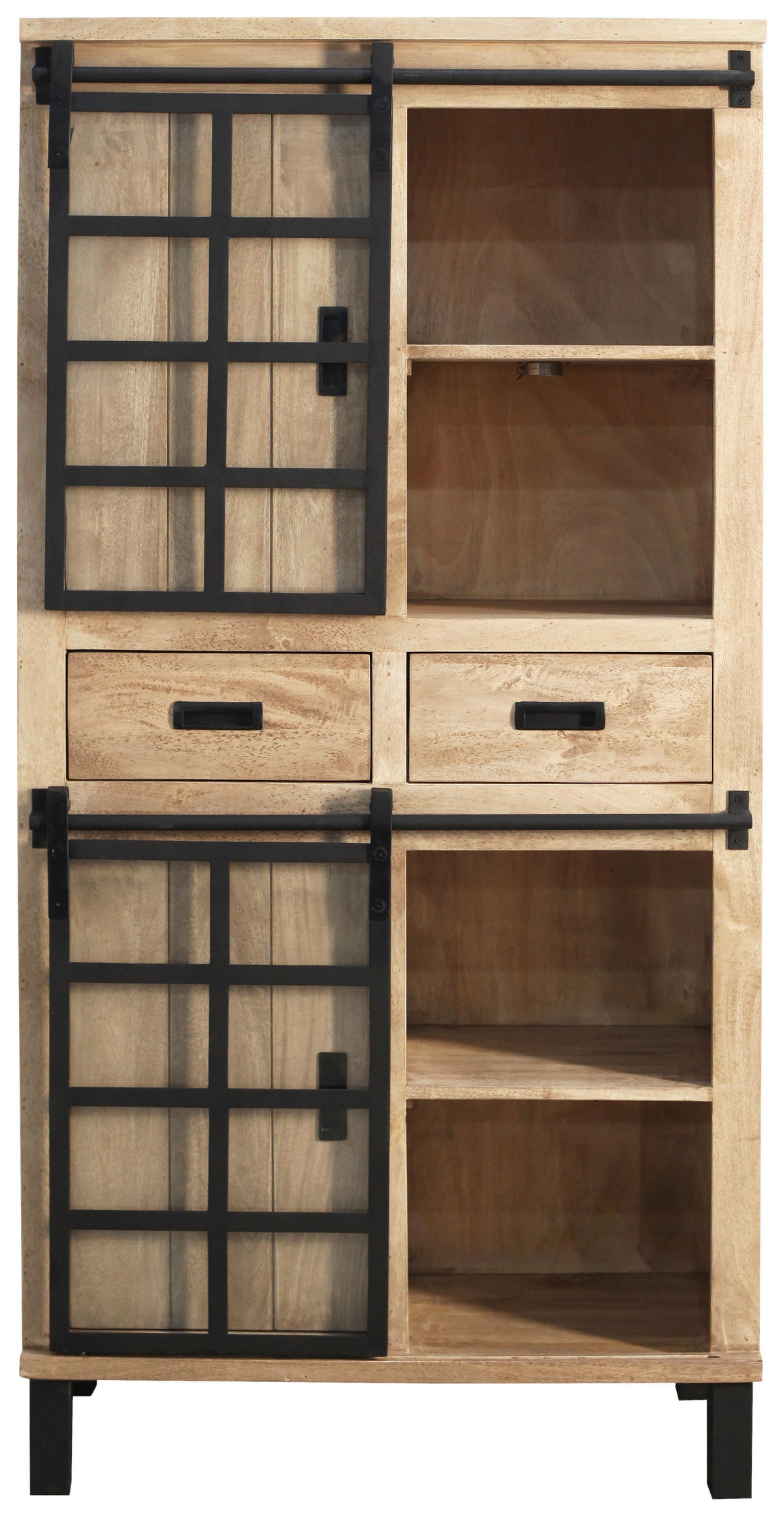 VITRINE  in Hartholz Mangoholz Schwarz, Graubraun  - Graubraun/Schwarz, LIFESTYLE, Glas/Holz (90/180/42cm) - Landscape