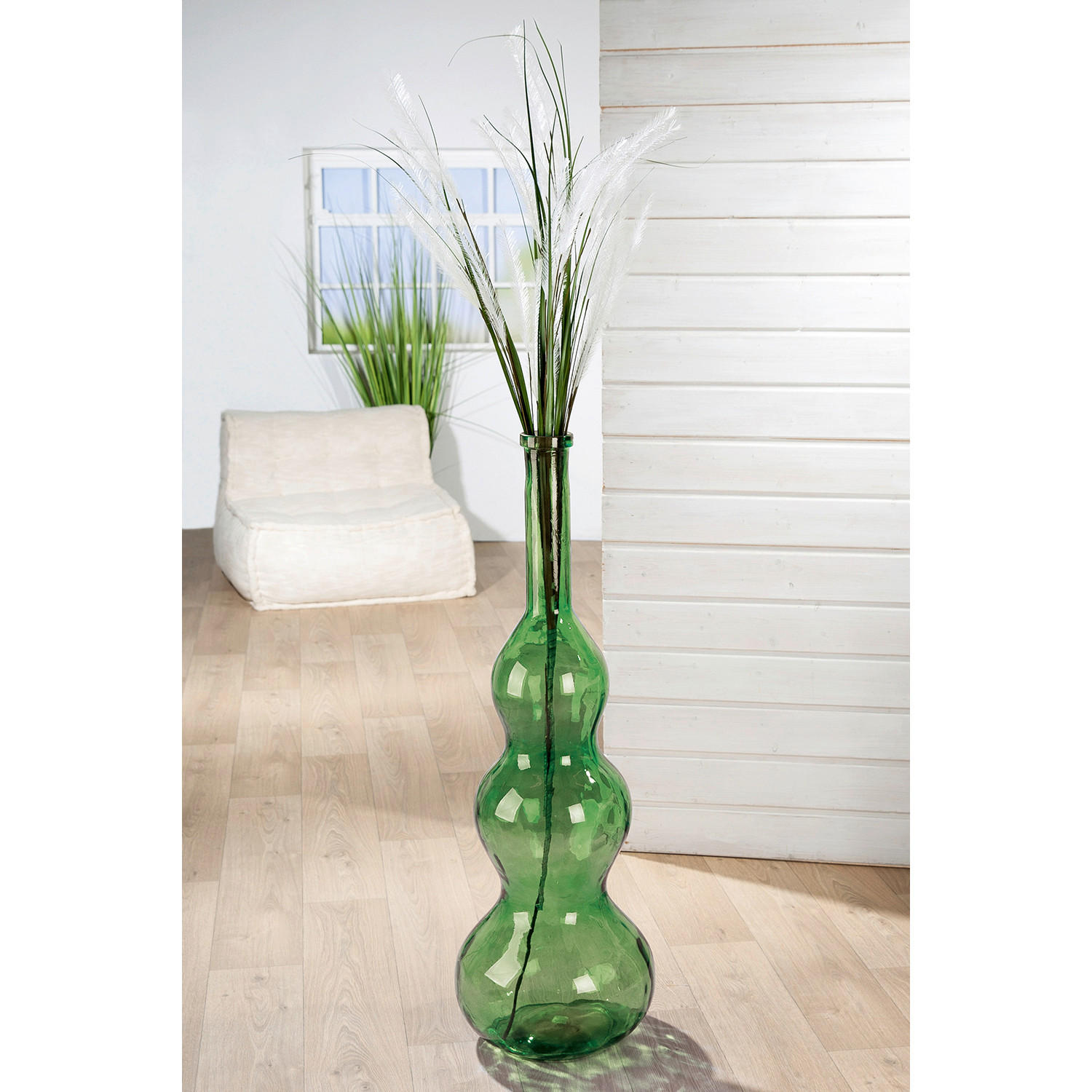 Thumbnail - Bodenvase Balleros, Grün, Glas, organisch, 75 cm, auch für frische Blumen geeignet, Dekoration, Vasen, Bodenvasen