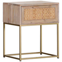 NACHTSCHRANK 45/56/37 cm Mangoholz, Rattan massiv  - Goldfarben/Naturfarben, Design, Holz/Holzwerkstoff (45/56/37cm) - Landscape