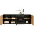 SIDEBOARD  in 205,8/81/38 cm  - Eiche Wotan/Schwarz, KONVENTIONELL, Glas/Holzwerkstoff (205,8/81/38cm) - Xora
