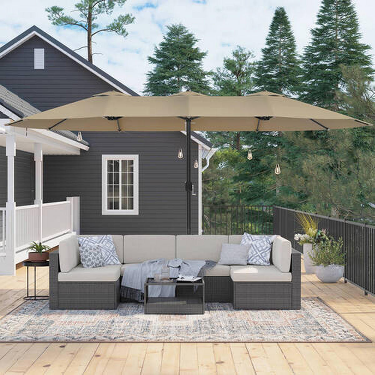 SONNENSCHIRM  460/270 cm  - Taupe/Schwarz, Basics, Textil/Metall (460/270cm) - Modante