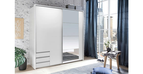 SCHWEBETÜRENSCHRANK  in Weiß  - Alufarben/Weiß, Design, Glas/Holzwerkstoff (179/198/64cm) - Carryhome