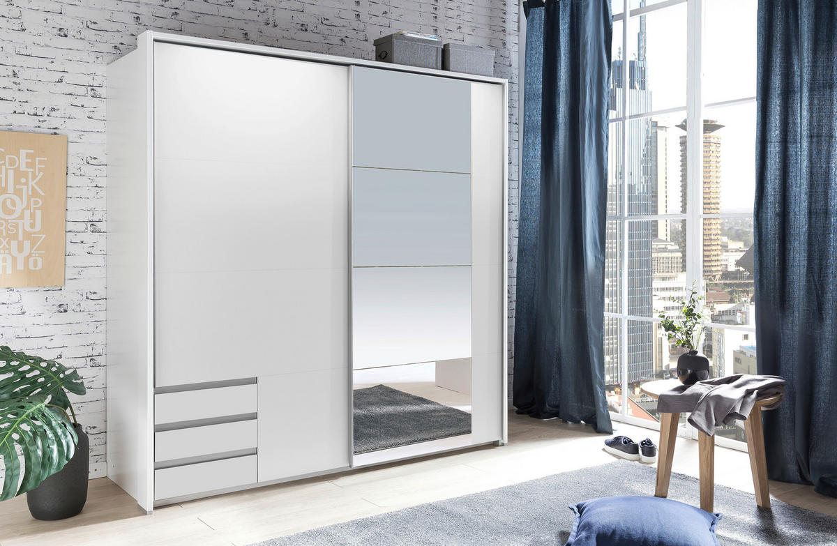 SCHWEBETÜRENSCHRANK 179/198/64 cm 2-türig Weiß  - Alufarben/Weiß, Design, Glas/Holzwerkstoff (179/198/64cm) - Boxxx
