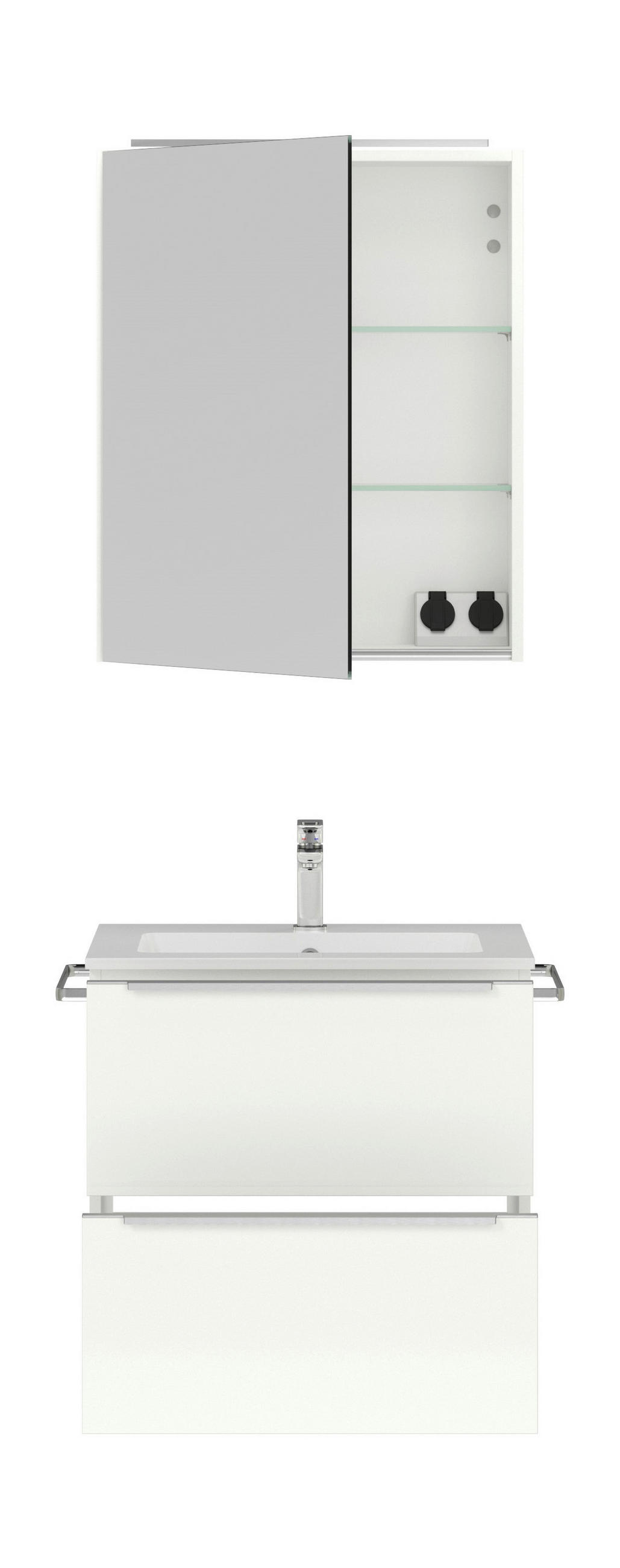 BADEZIMMER  in 61 cm  - Edelstahlfarben/Weiß Hochglanz, MODERN, Holzwerkstoff/Stein (61cm) - Nobilia
