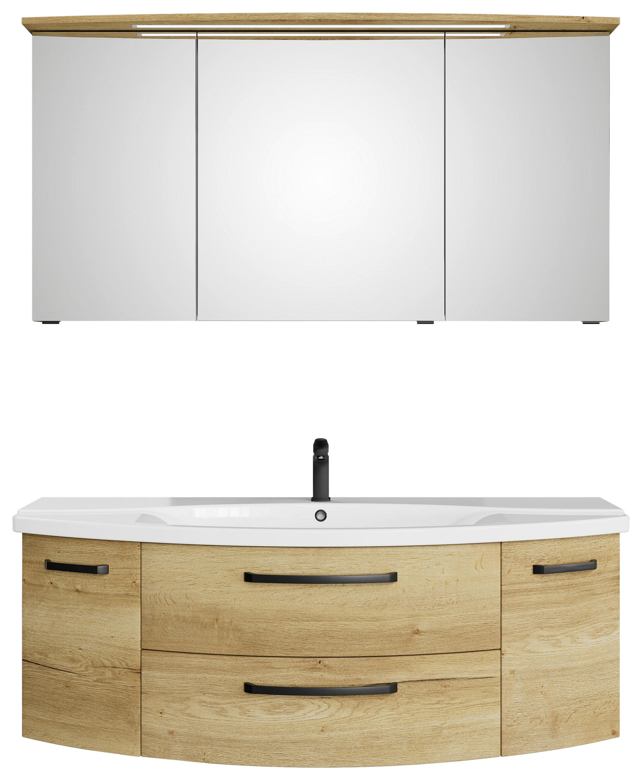 BADEZIMMER 3-teilig  in 144 cm  - Eichefarben/Schwarz, MODERN, Glas/Keramik (144cm) - Sadena