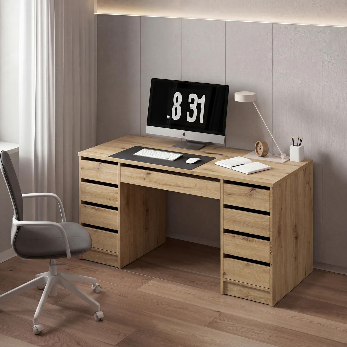 SCHREIBTISCH 152,6/55/77,6 cm Eiche Artisan   - Eiche Artisan, MODERN, Holzwerkstoff (152,6/55/77,6cm) - Livetastic