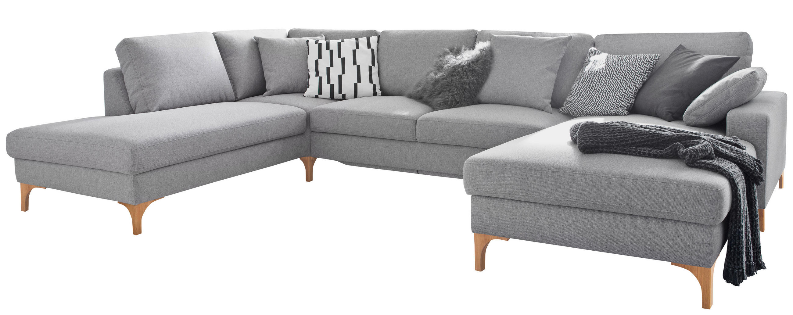 WOHNLANDSCHAFT Grau Flachgewebe - Grau, Design, Holz/Textil (220/336/164cm) - Hom`in