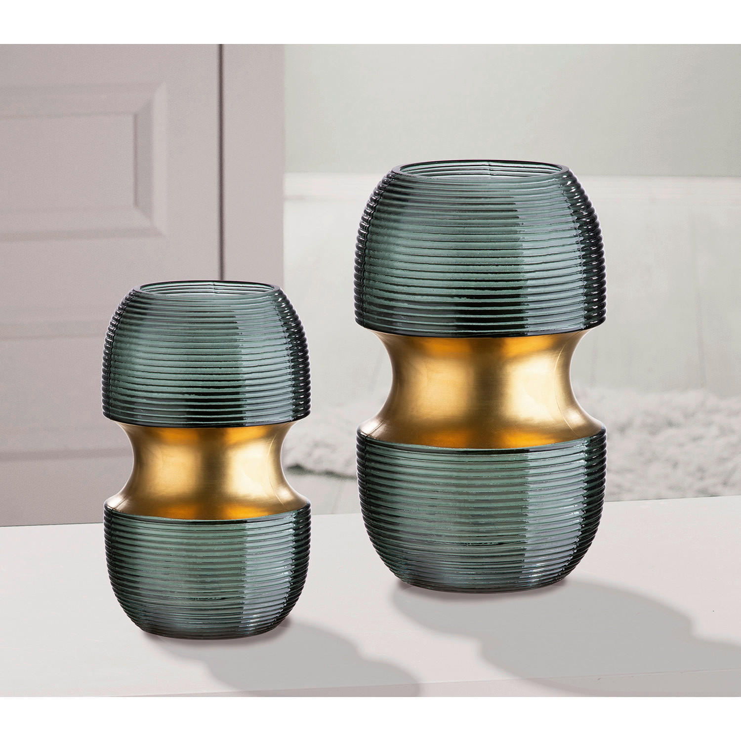 DEKOVASE  - Smaragdgrün/Goldfarben, LIFESTYLE, Glas (11/18cm)