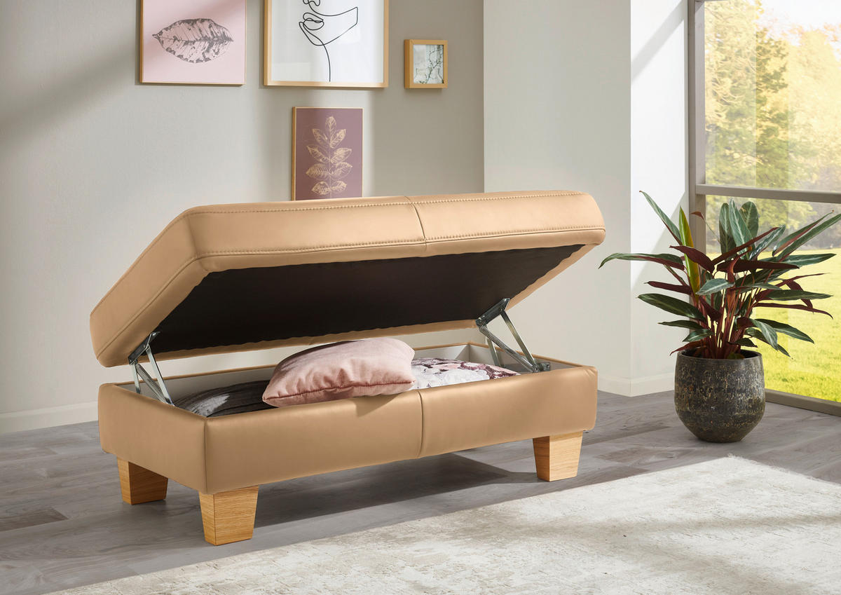 ECKSOFA in Echtleder Honig  - Eiche Bianco/Honig, Natur, Leder/Holz (257/235cm) - Valdera