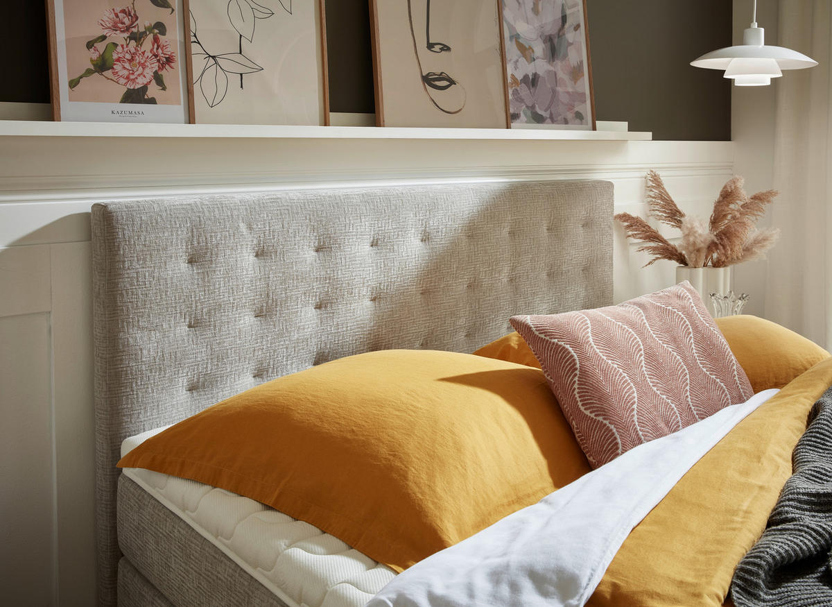 BOXSPRINGBETT 180/200 cm  in Hellgrau  - Chromfarben/Hellgrau, KONVENTIONELL, Kunststoff/Textil (180/200cm) - Voleo