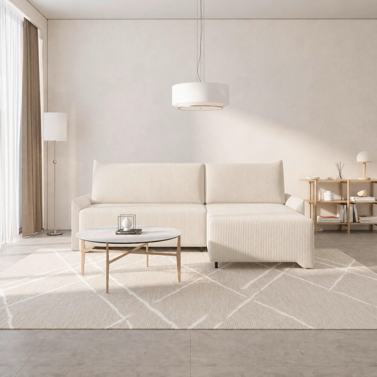 ECKSOFA LOCO in Cord Creme  - Creme, Design, Kunststoff/Textil (245/174cm) - MID.YOU