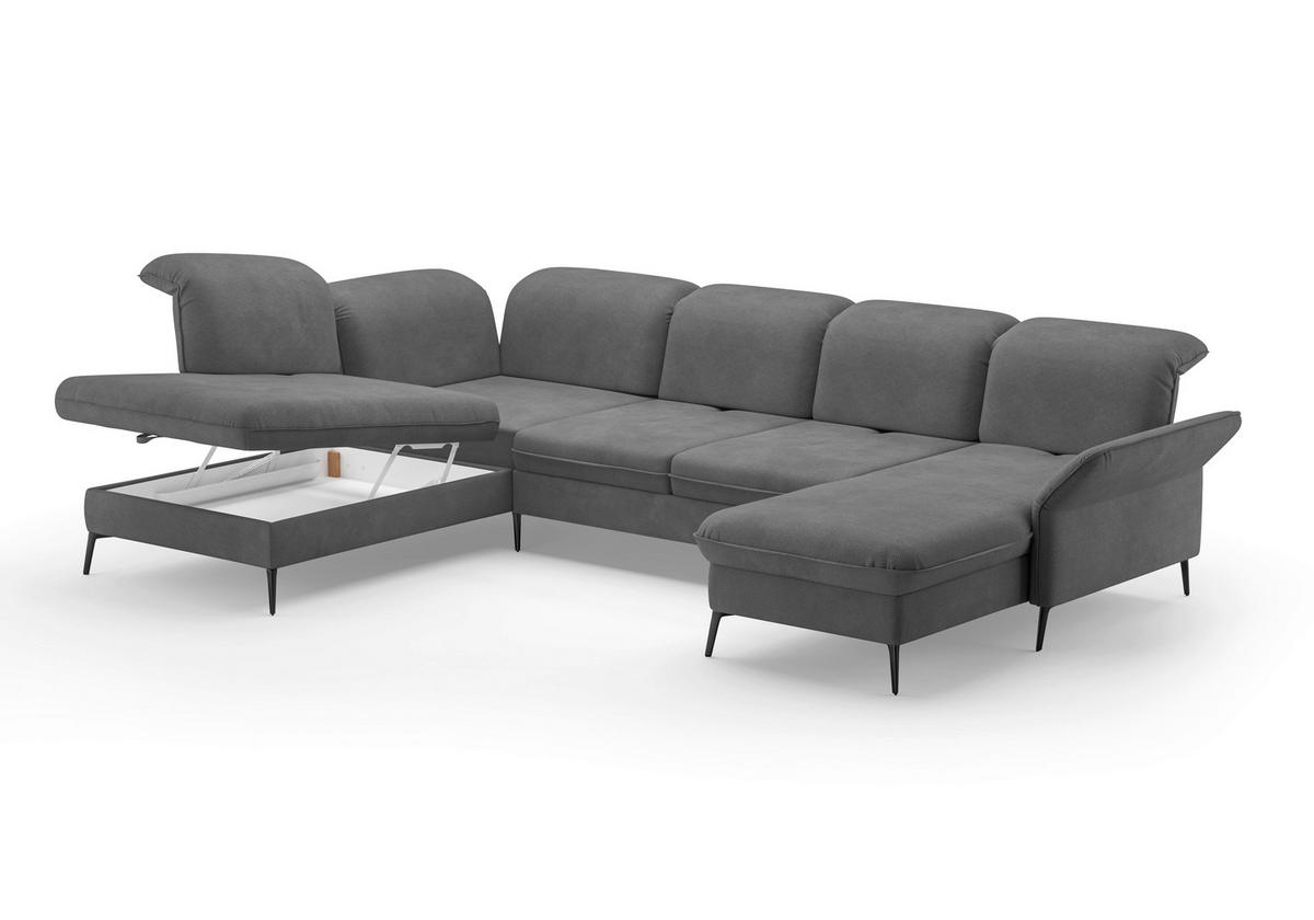 WOHNLANDSCHAFT Grau Flachgewebe  - Schwarz/Grau, KONVENTIONELL, Textil/Metall (231/359/198cm) - Sit & More