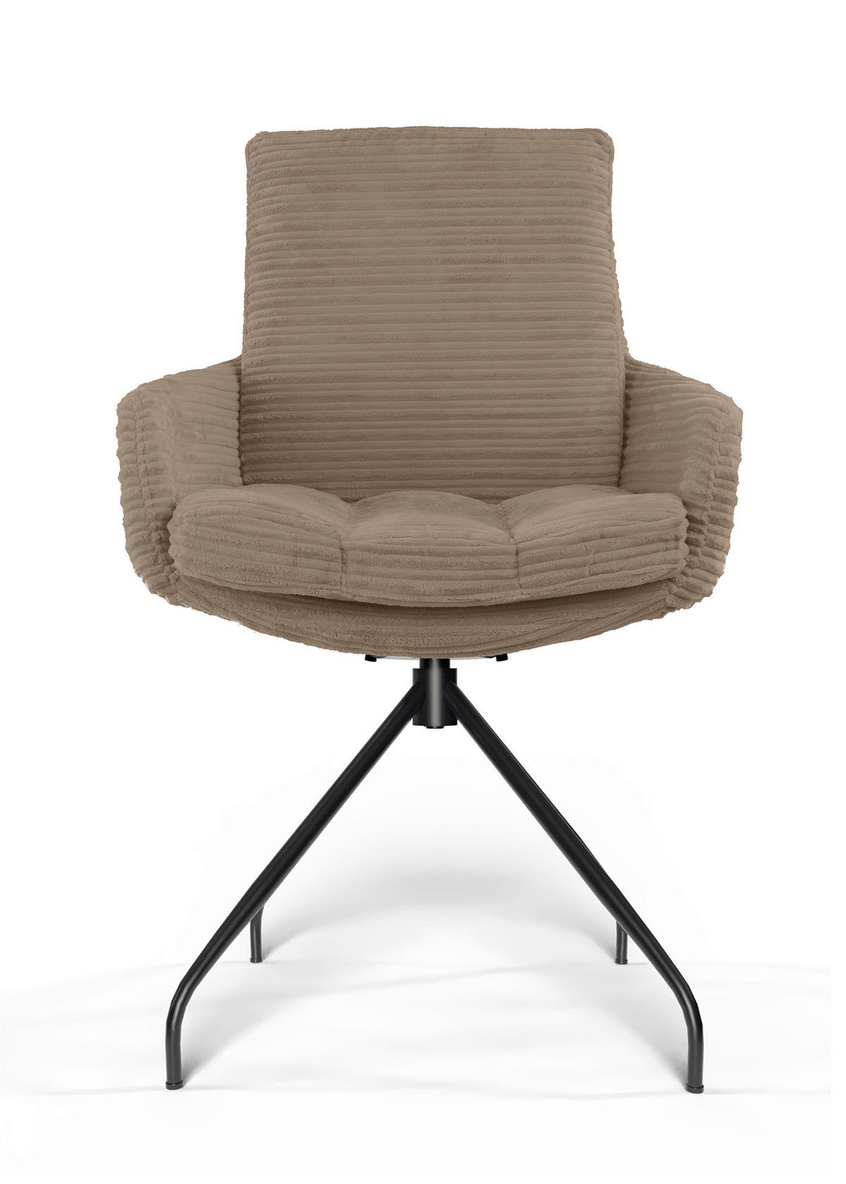 ARMLEHNSTUHL  Beinauswahl, Sitzfläche 360° drehbar, automatische Rückholfunktion, Stoff-/Lederauswahl gerippt  Hellbraun  - Hellbraun/Schwarz, Design, Textil/Metall (60/91/62cm) - Valdera