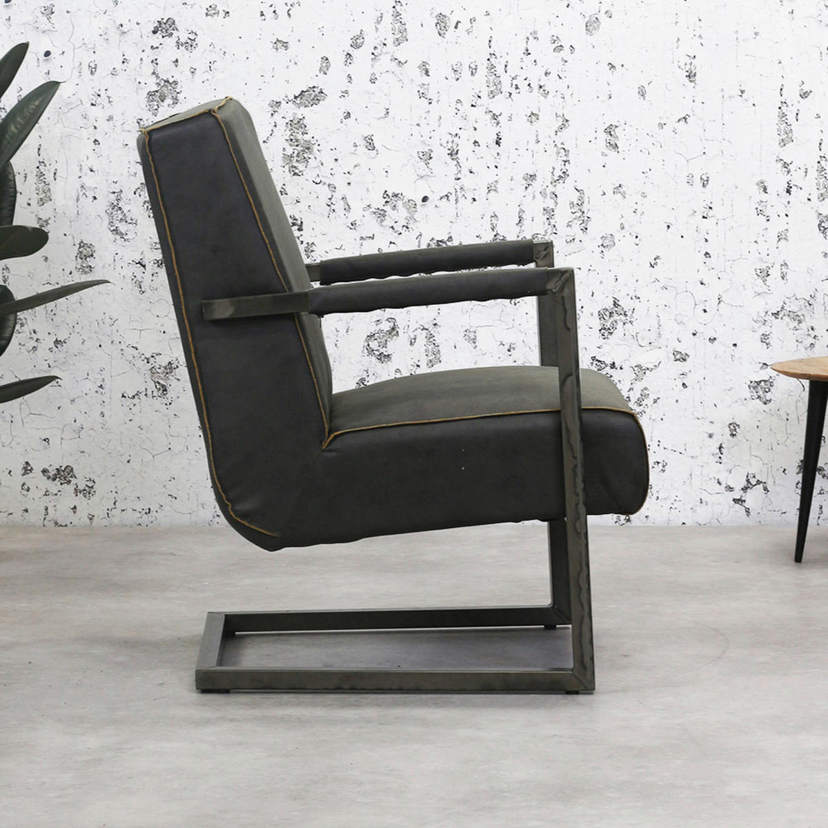 SESSEL in Lederlook, Mikrofaser Anthrazit  - Dunkelgrau/Anthrazit, KONVENTIONELL, Textil/Metall (62/84/70cm) - MID.YOU