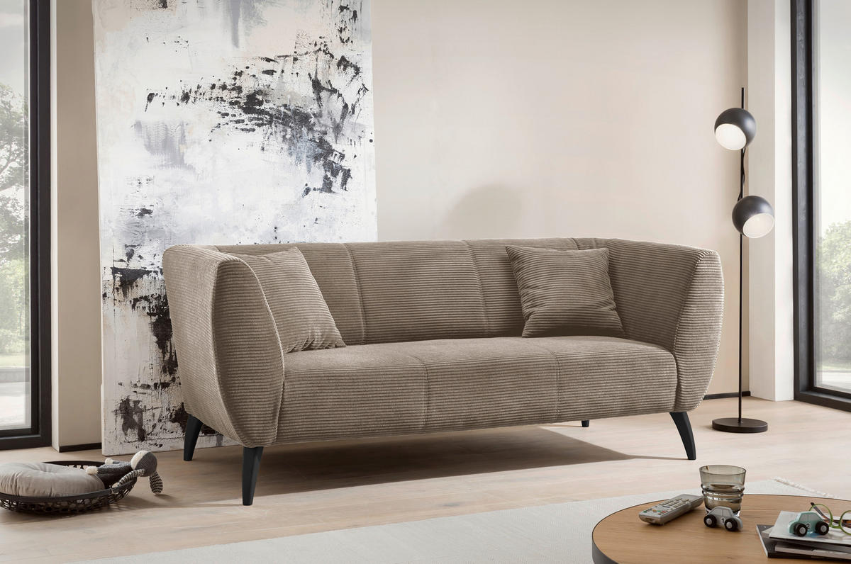3-SITZER-SOFA Cord Graubraun  - Graubraun/Schwarz, MODERN, Holz/Textil (208/83/88cm) - MID.YOU