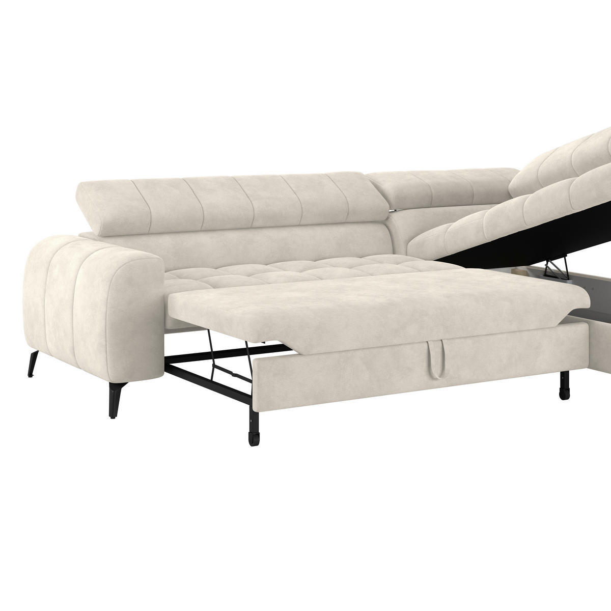 ECKSOFA in Creme  - Creme/Schwarz, Trend, Kunststoff/Textil (261/203cm) - Livetastic