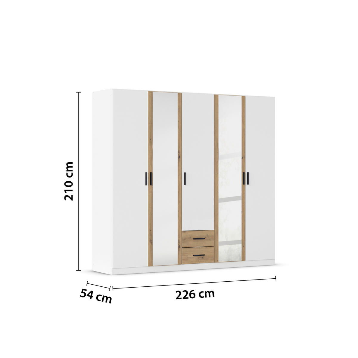 KLEIDERSCHRANK 226/210/54 cm 5-türig Weiß, Eiche Artisan  - Weiß/Eiche Artisan, KONVENTIONELL, Holzwerkstoff/Kunststoff (226/210/54cm) - Boxxx