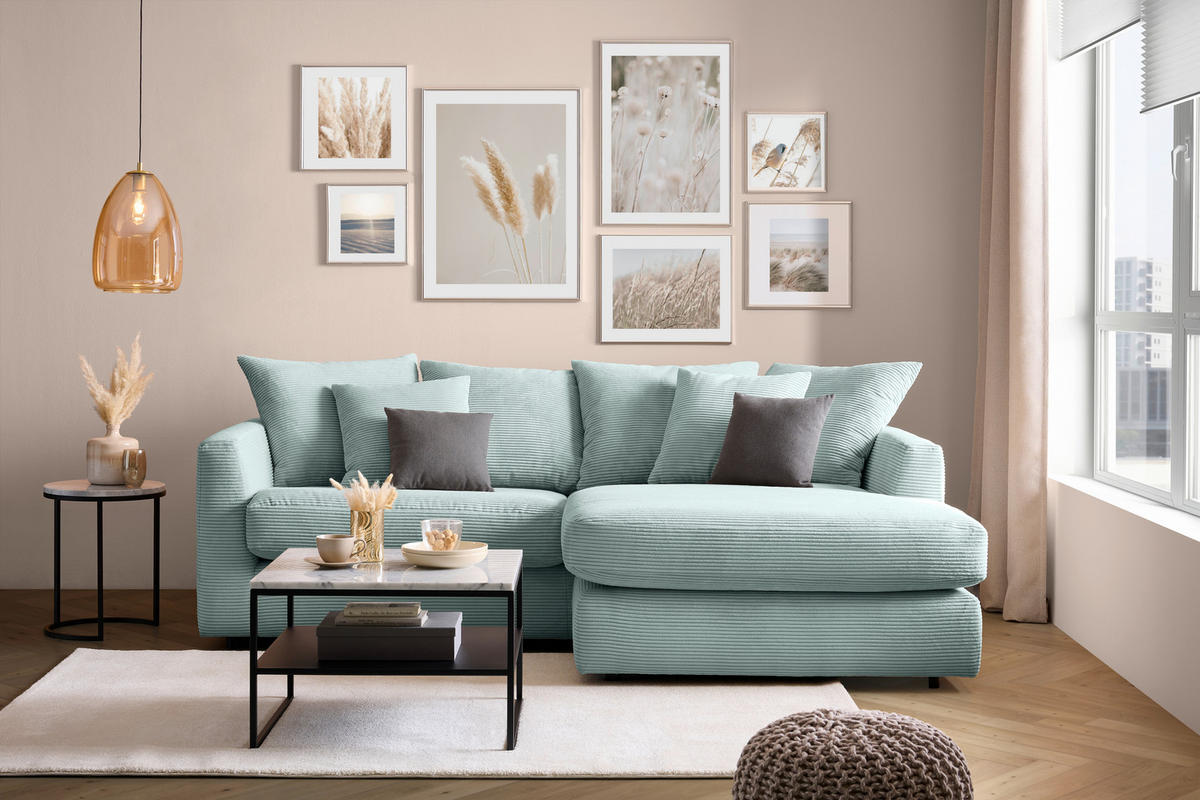 ECKSOFA Hellblau Cord Zierkissen, Rückenkissen, Rücken echt  - Schwarz/Hellblau, Design, Kunststoff/Textil (235/175cm) - home24