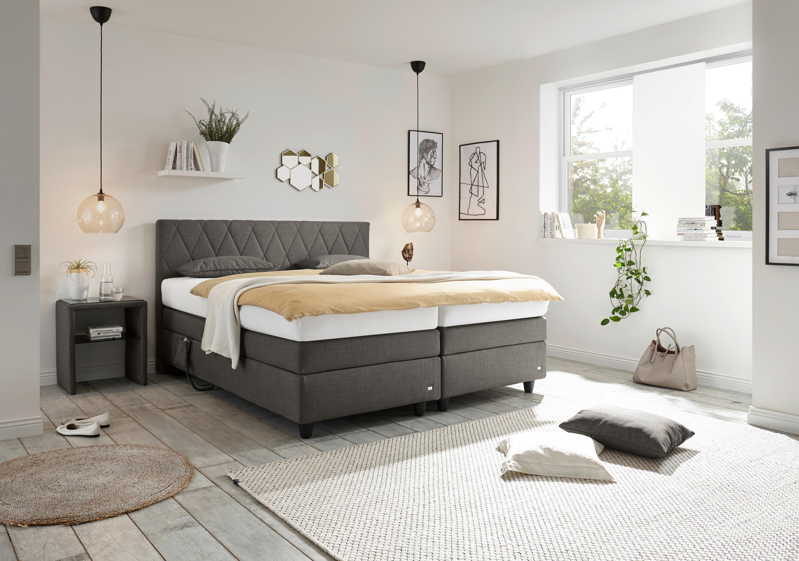BOXSPRINGBETT 200/200 cm  in Dunkelgrau  - Dunkelgrau/Schwarz, Design, Kunststoff/Textil (200/200cm) - RUF Betten