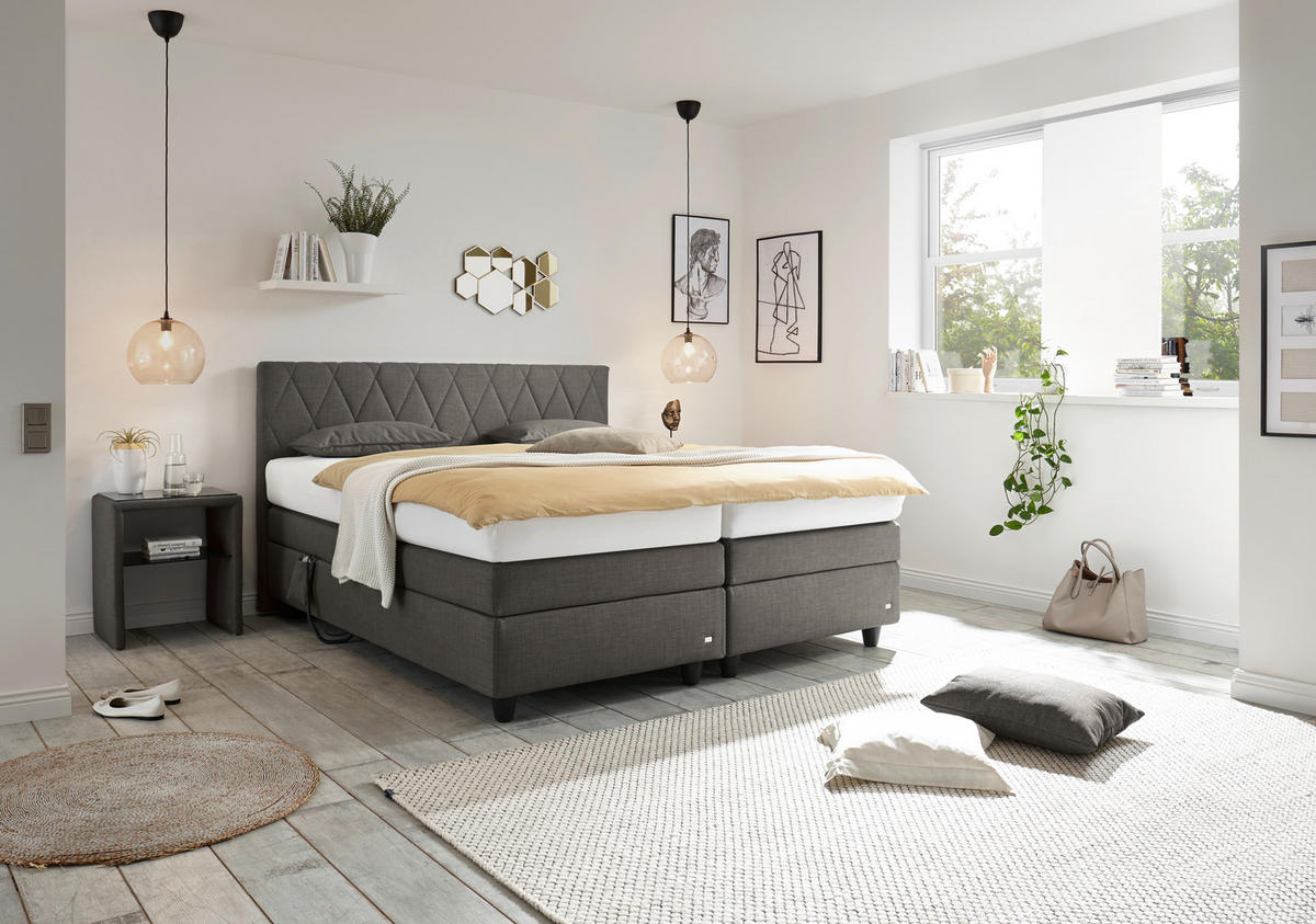 BOXSPRINGBETT 160/200 cm  in Dunkelgrau  - Dunkelgrau/Schwarz, Design, Kunststoff/Textil (160/200cm) - RUF Betten