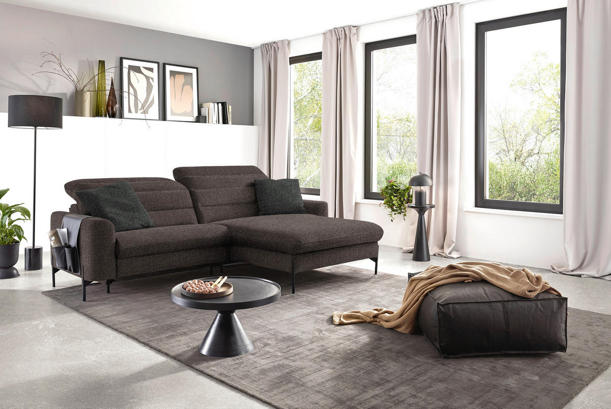 ECKSOFA in Flachgewebe Graubraun  - Graubraun/Schwarz, Design, Textil/Metall (252/191cm) - Dieter Knoll
