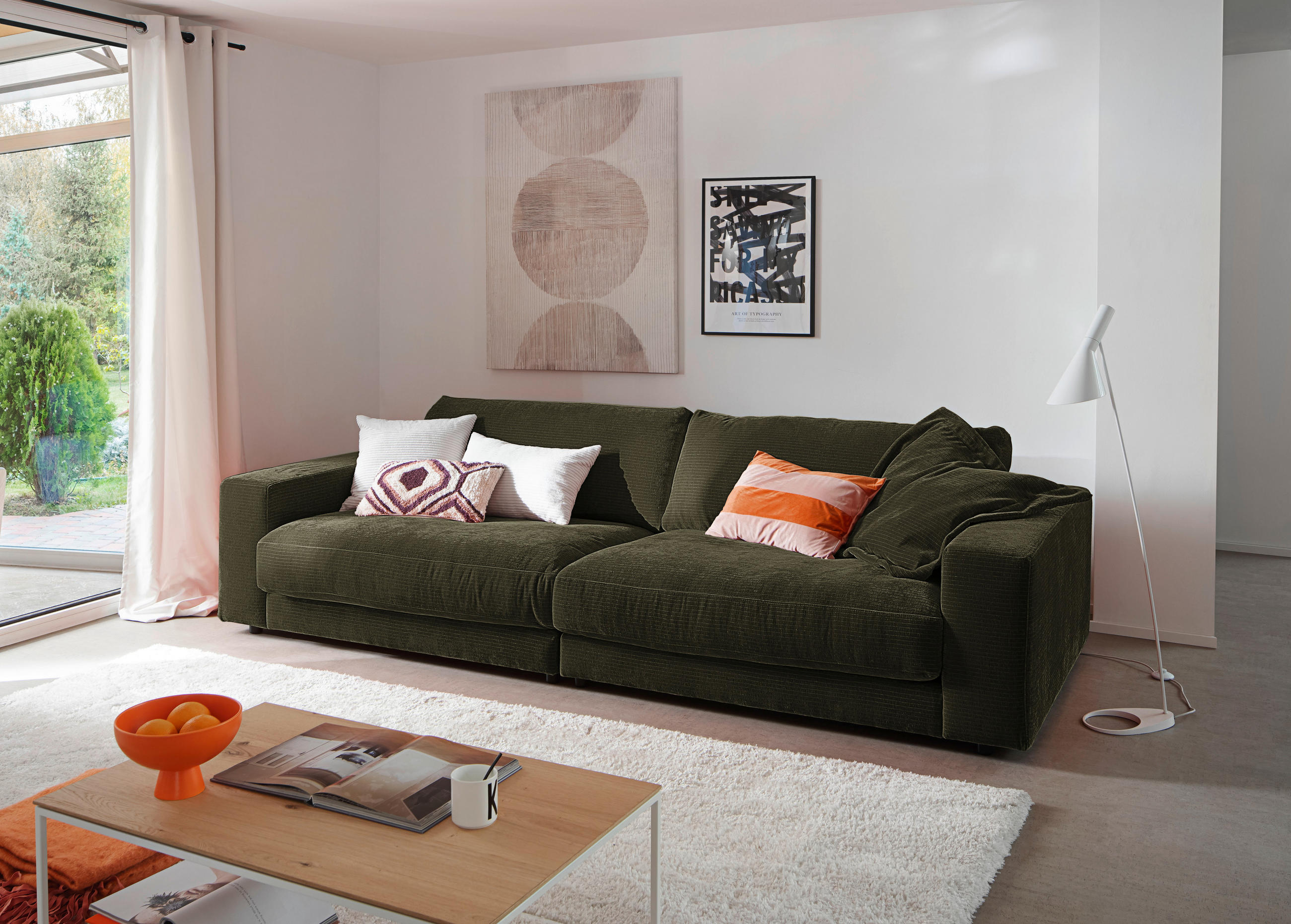 3-SITZER-SOFA in Chenille Olivgrün  - Schwarz/Olivgrün, Design, Kunststoff/Textil (290/86/127cm) - Lomoco