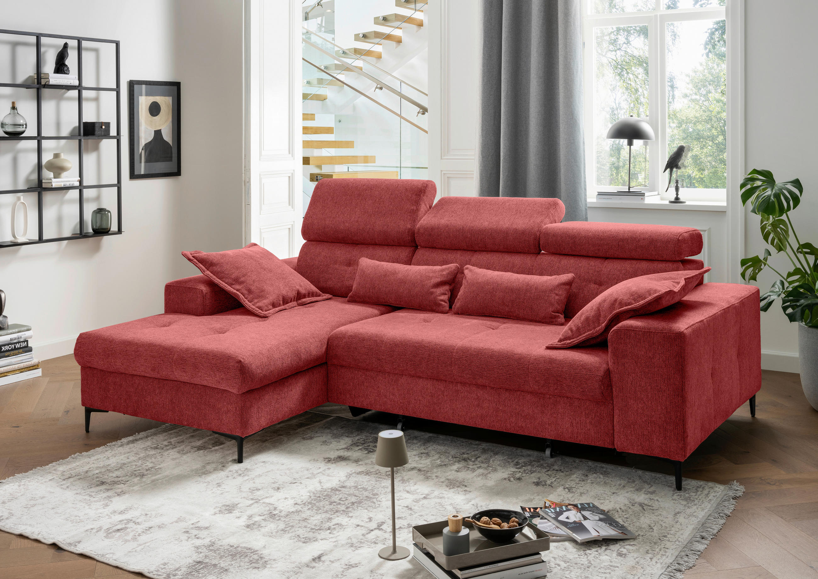 ECKSOFA Chenille Rot  - Rot/Schwarz, Basics, Textil/Metall (186/270cm) - Livetastic