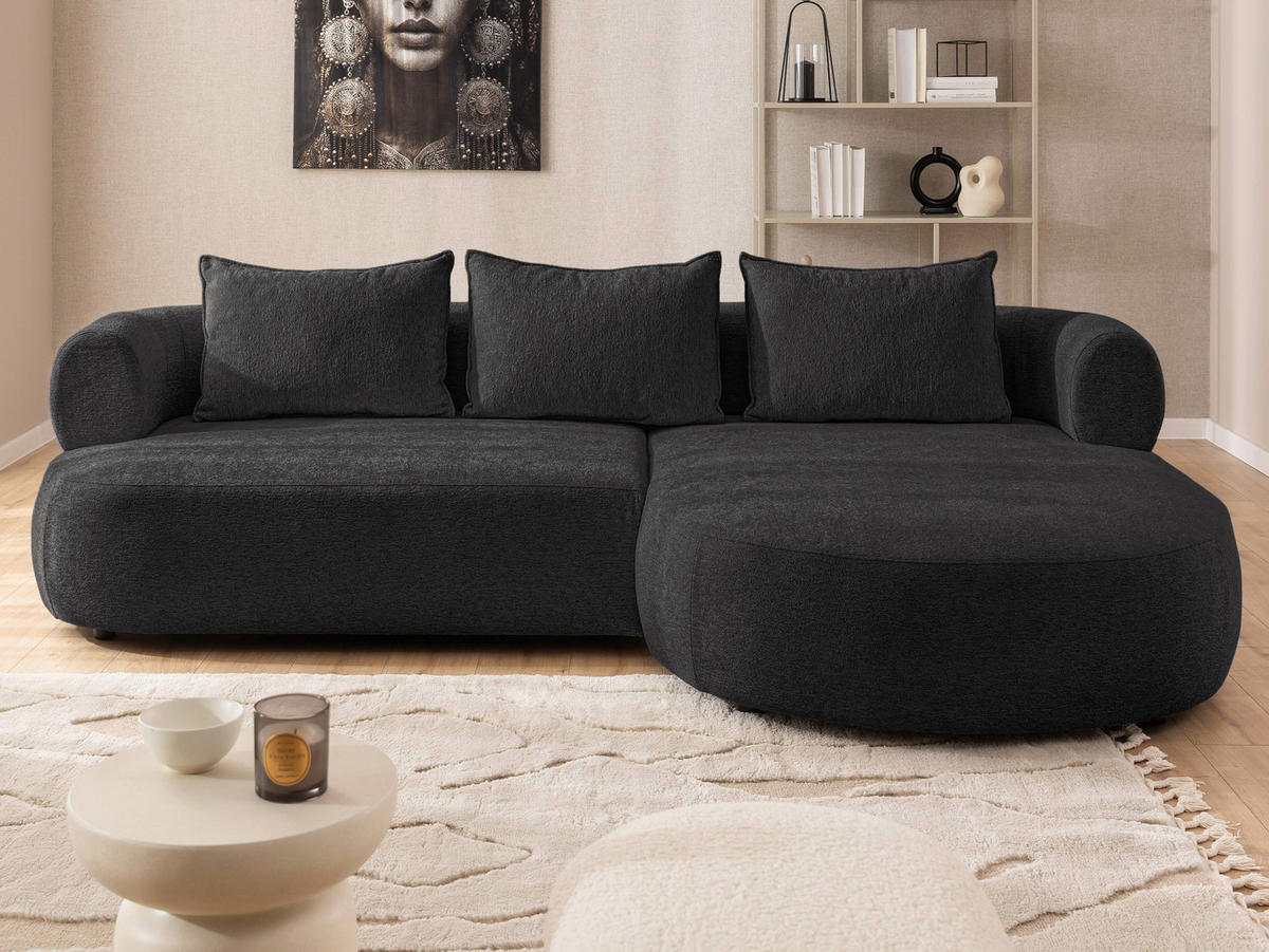 ECKSOFA in Chenille Schwarz  256/156 cm  - Schwarz, Design, Kunststoff/Textil (256/156cm) - Livetastic