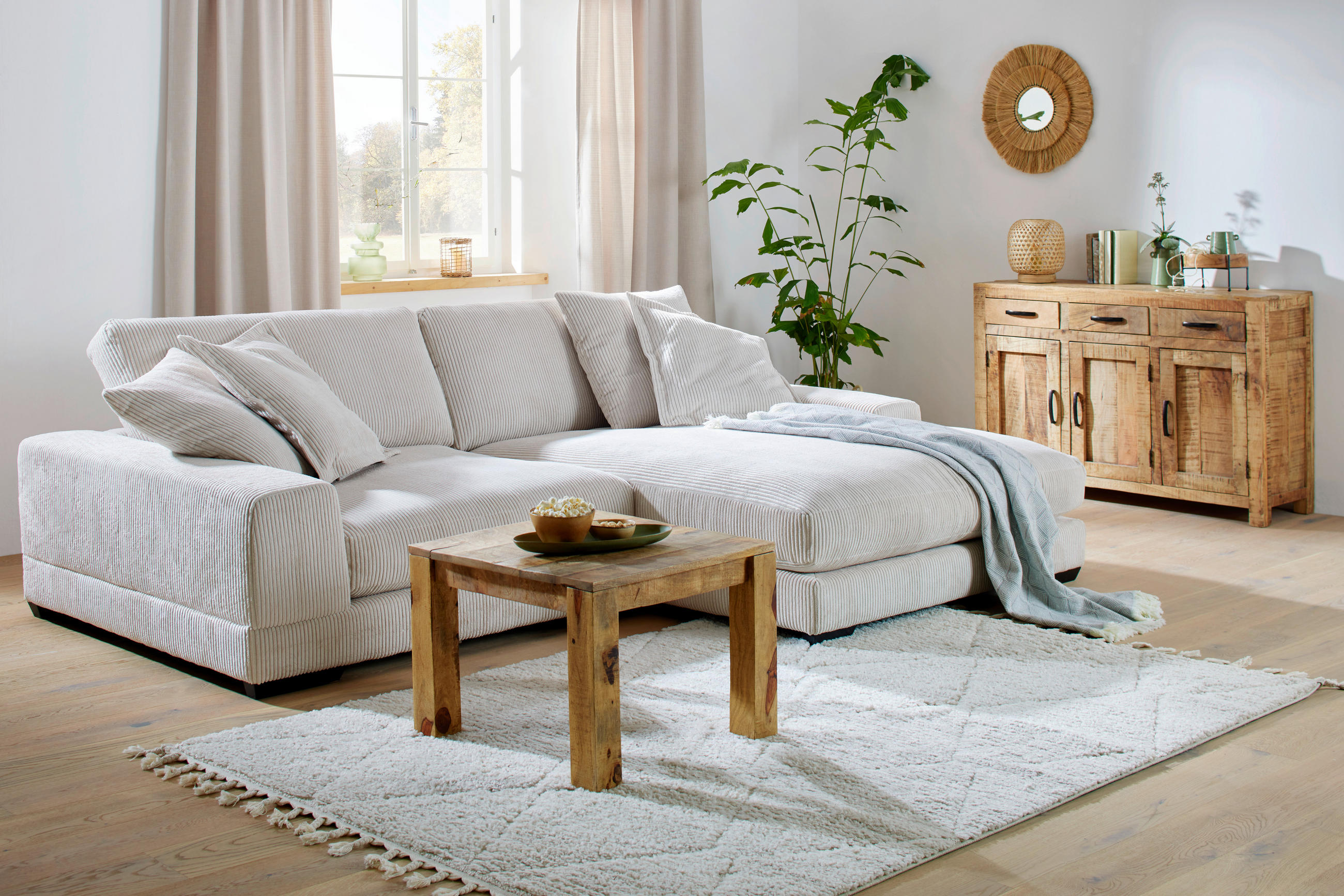HÖRNSOFFA i manchester beige  - beige/vit, Romantik / Lanthus, trä/textil (280/190cm) - MID.YOU