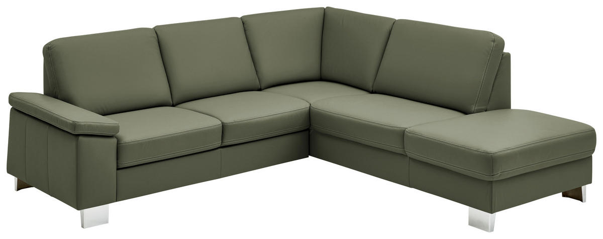 ECKSOFA  in Echtleder Olivgrün  248/235 cm  - Alufarben/Olivgrün, Design, Leder/Metall (248/235cm) - Beldomo Premium