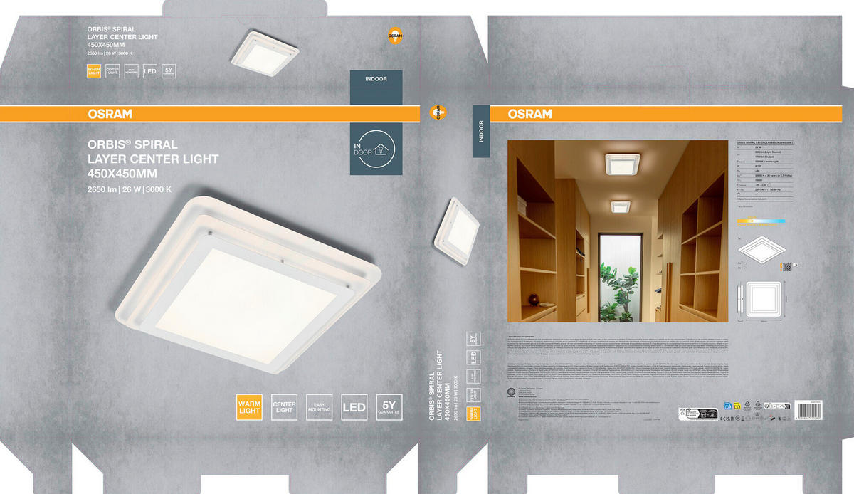 LED-DECKENLEUCHTE Orbis Spiral Layer Square 45/45/7 cm   - Weiß, Design, Kunststoff/Metall (45/45/7cm) - Osram