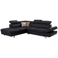 ECKSOFA in Lederlook Kombination Echtleder/Lederlook Schwarz  - Chromfarben/Schwarz, Design, Leder/Textil (212/265cm) - Stylife