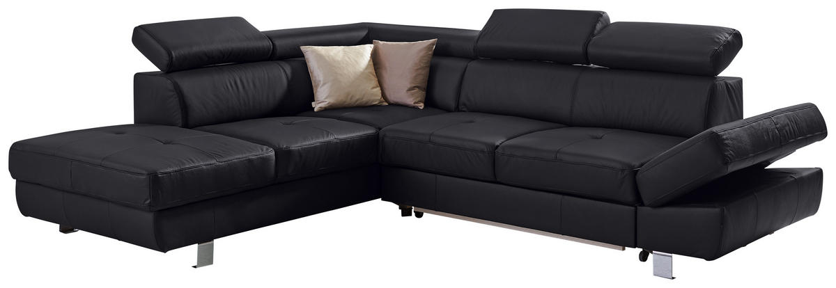 ECKSOFA in Lederlook Kombination Echtleder/Lederlook Schwarz  - Chromfarben/Schwarz, Design, Leder/Textil (212/265cm) - Stylife