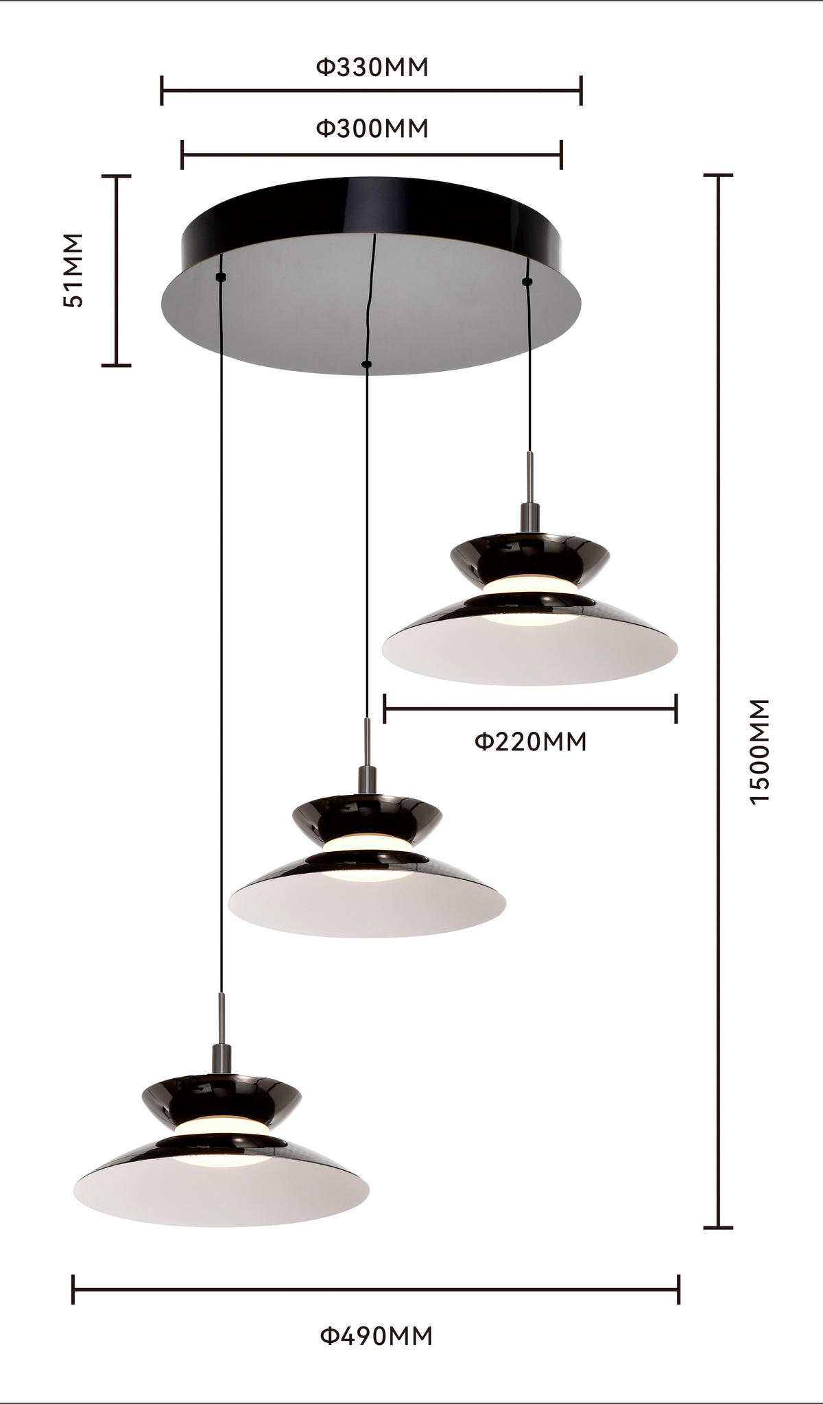 LED-HÄNGELEUCHTE Gubbio 49/150/49 cm  - Schwarzchrom, Design, Metall (49/150/49cm)