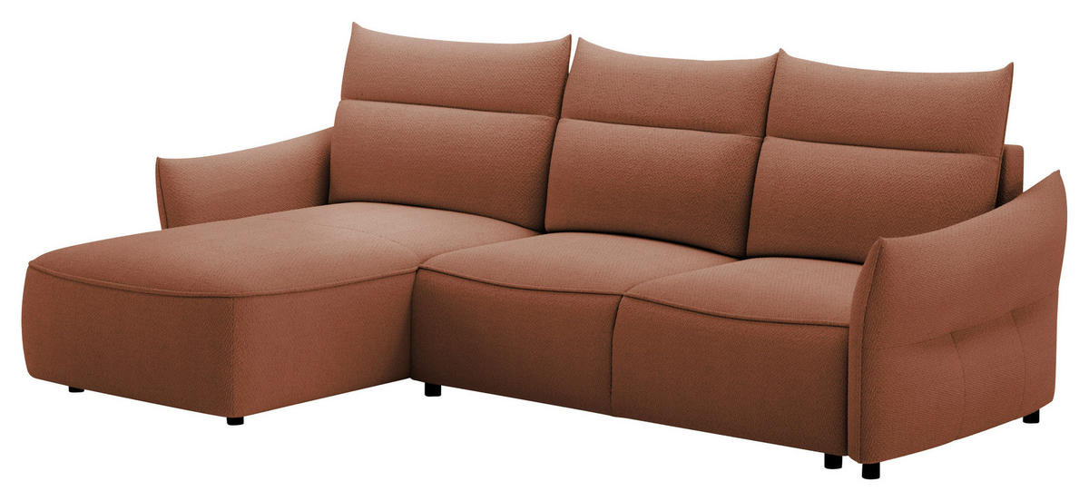 ECKSOFA Rostfarben Webstoff Rückenkissen, Bettkasten, Schlaffunktion, Rücken echt, Liegefläche im Originalstoff  - Rostfarben/Schwarz, KONVENTIONELL, Kunststoff/Textil (179/306cm) - Milino