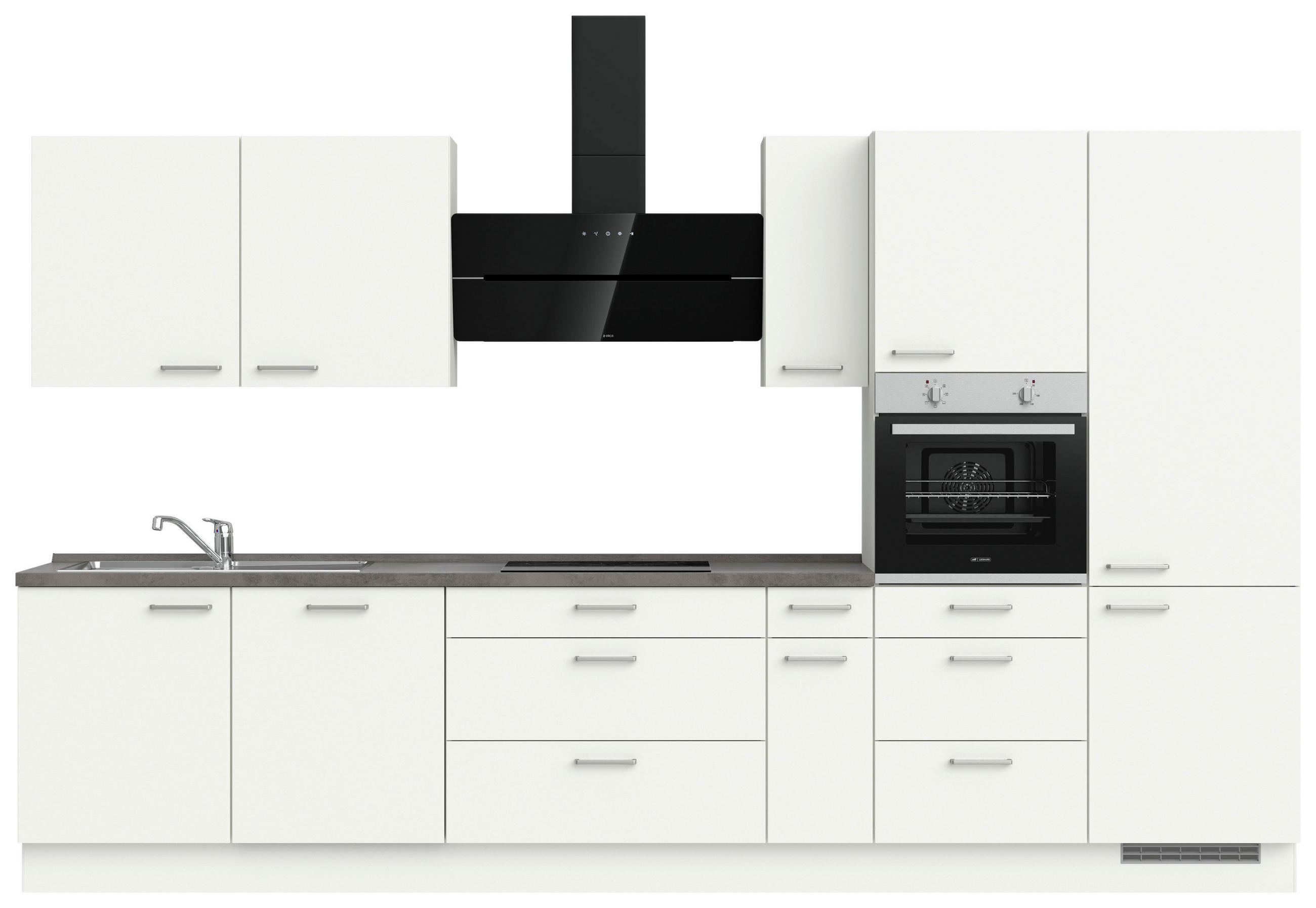 BUCĂTĂRIE FĂRĂ ELECTROCASNICE  - alb/culoare inox, Modern, metal/material pe bază de lemn (360cm) - Nobilia