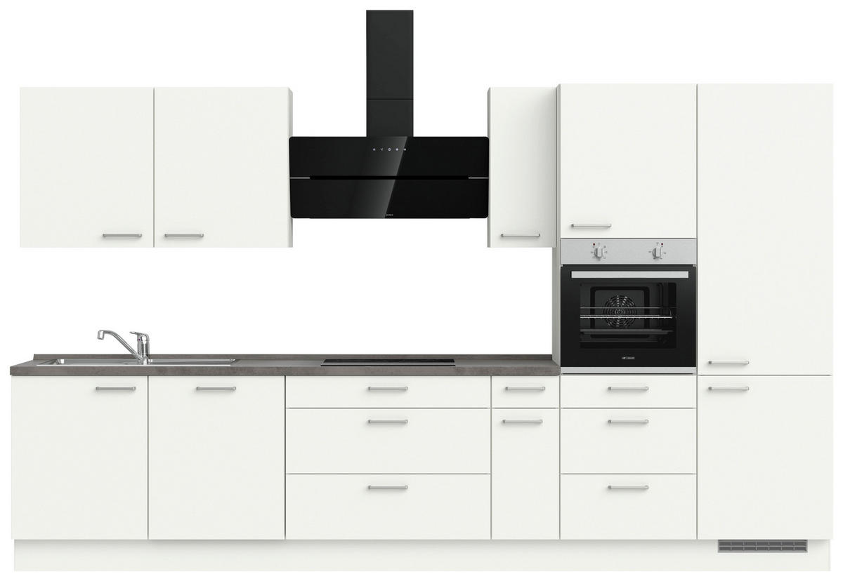 BUCĂTĂRIE FĂRĂ ELECTROCASNICE  - alb/culoare inox, Modern, metal/material pe bază de lemn (360cm) - Nobilia